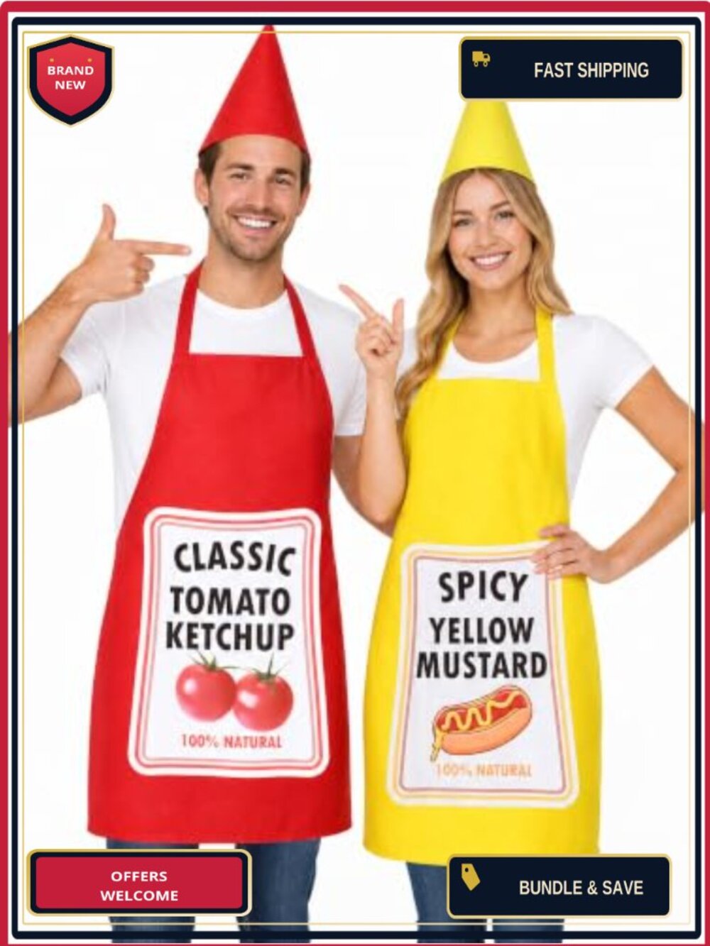 2pc Ketchup Mustard Costume Apron Set Funny Couple Halloween